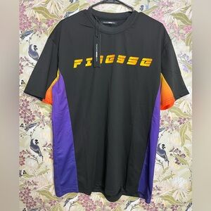 Fashion Nova Men's Black Tee with Yellow and Purple Accents